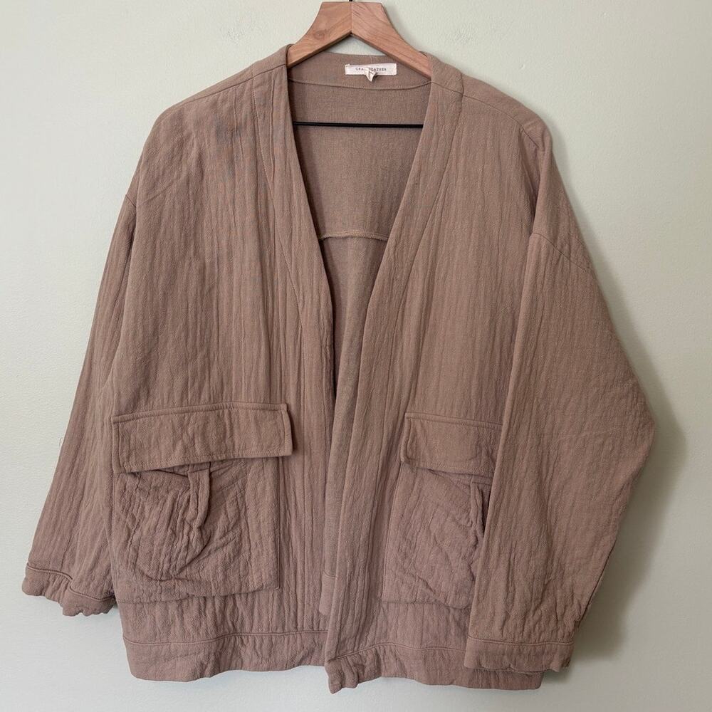Grade & Gather Gauze Open Front Utility Jacket Cotton Cardigan S/M